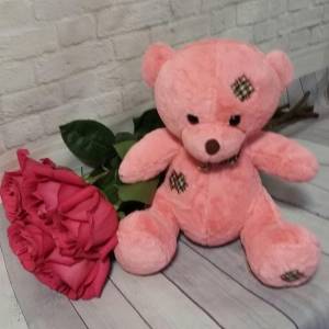 Букет из роз и плюшевого мишки