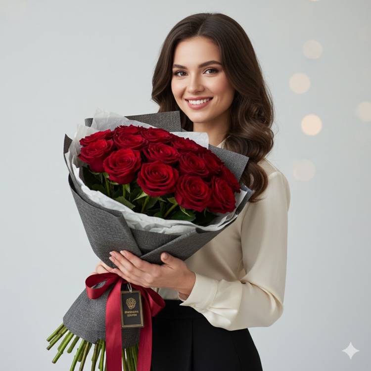 Розы Red Naomi "Бархатная Страсть"51 шт