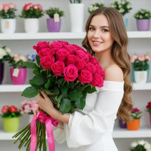 Букет из 15 розовых роз 70 см