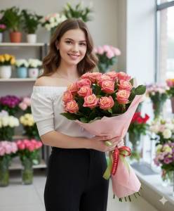 Букет из 15 розовых роз 80 см