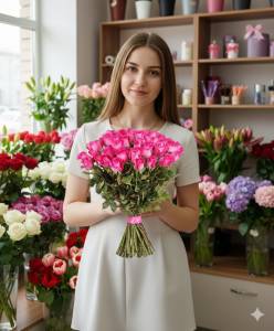 Букет из 25 розовых роз 60 см