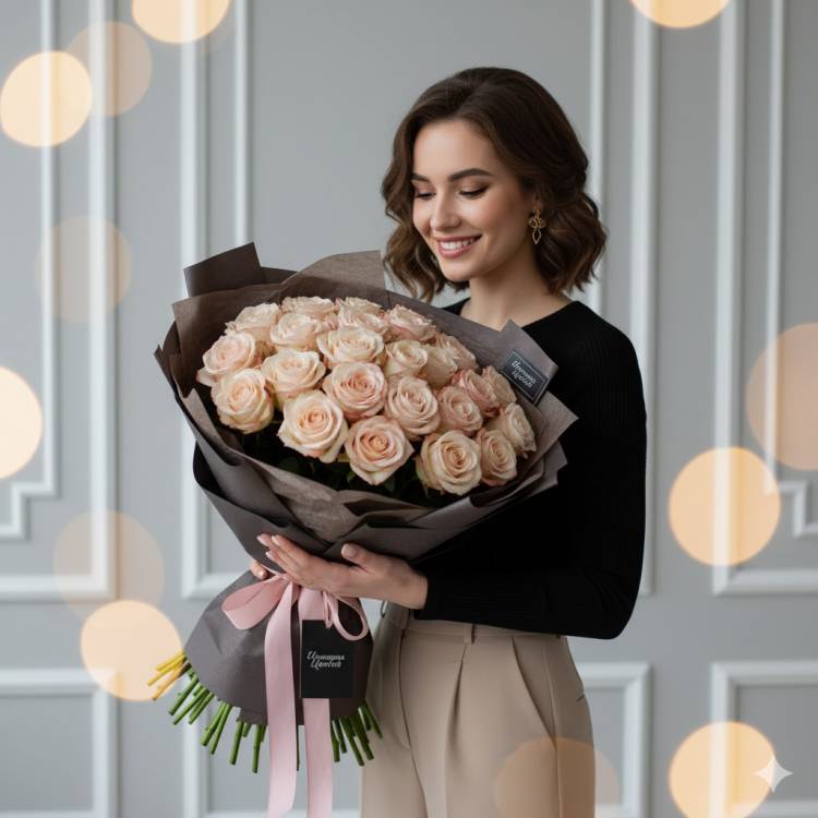 Пионовидные розы Cappuccino Garden "Кофейная Феерия"25шт