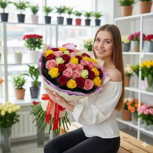 Букет из 15 микс роз 60 см