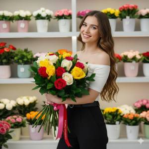 Букет из 15 микс роз 70 см